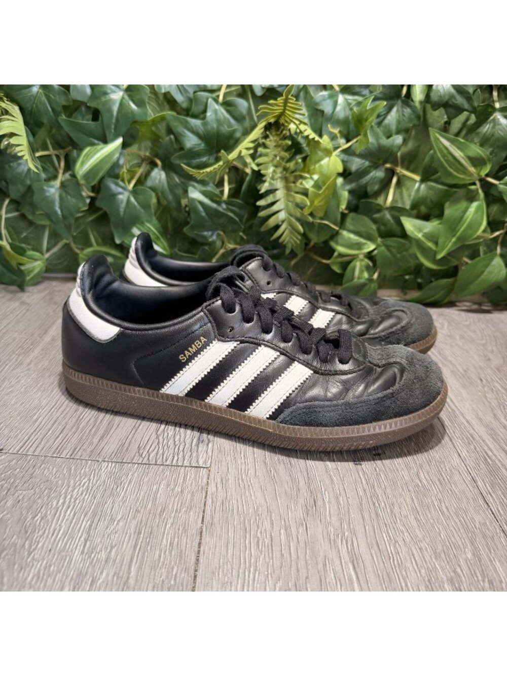 ADIDAS ORIGINAL SAMBA LEATHER SHORT TONGUE CORE BLACK 019000 SIZE 6 W 7.5